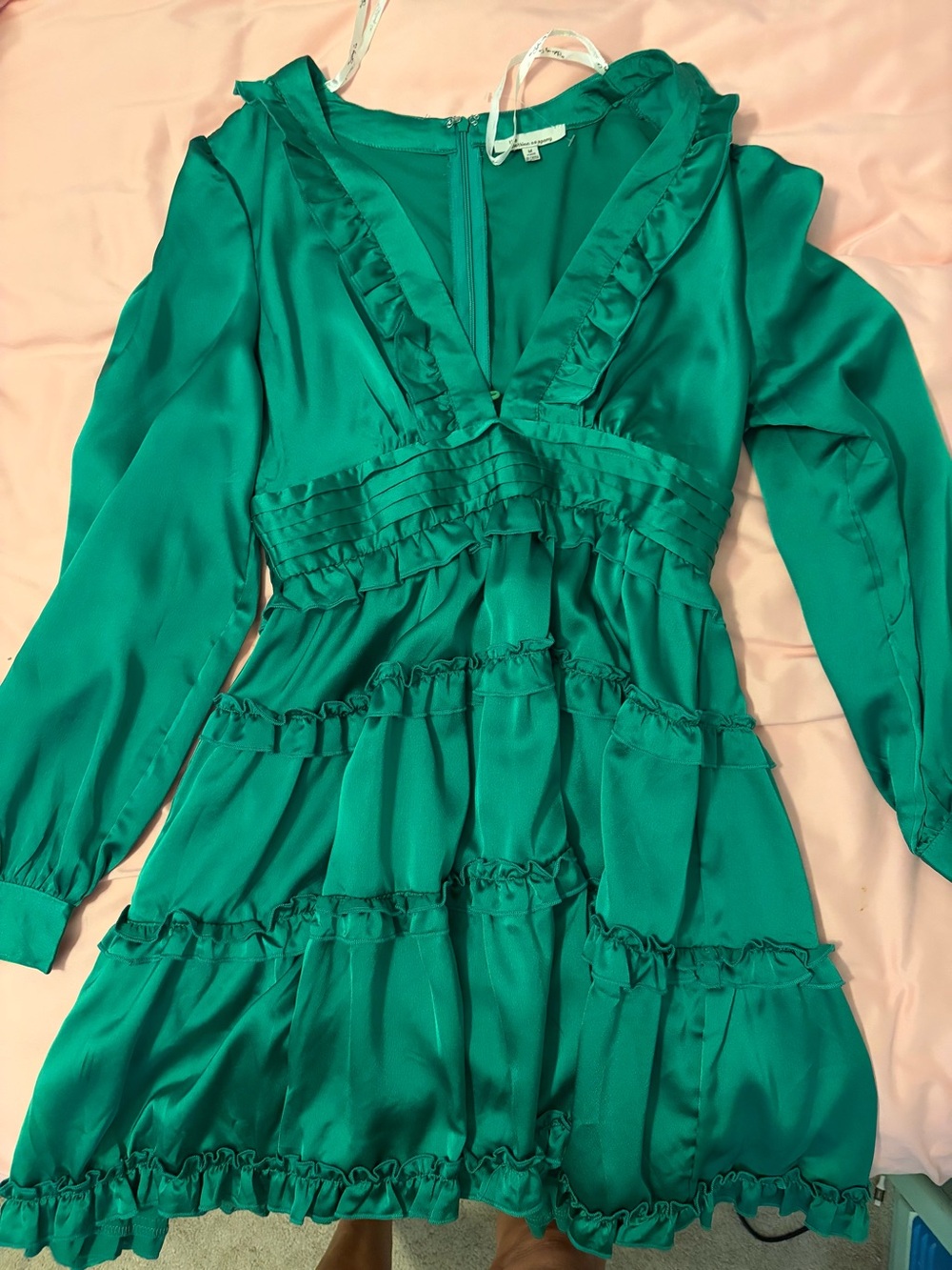 the clothing company Emerald Green Ruffled Long Sleeve Dress